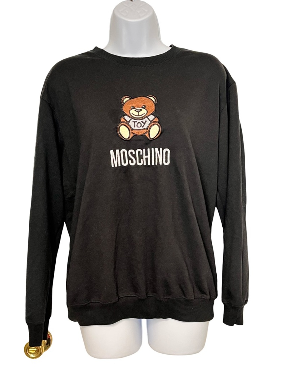 Moschino Black Crewneck Sweatshirt with Brown Toy Bear Patch